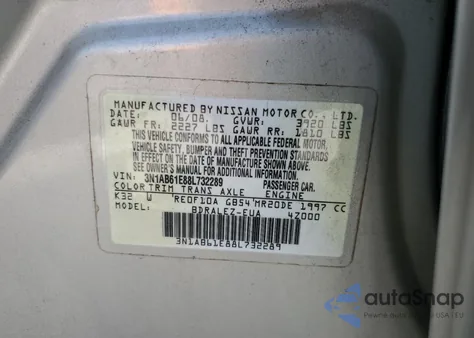 2008 Nissan Sentra 2.0 из США, поврежденный, VIN 3N1AB61E88L732289